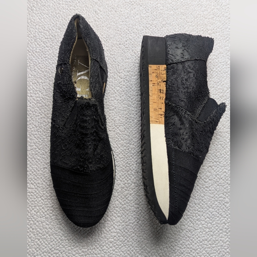 AGL Black‎ Fabric Slip On Foam Platform Italian Shoe Size 37
